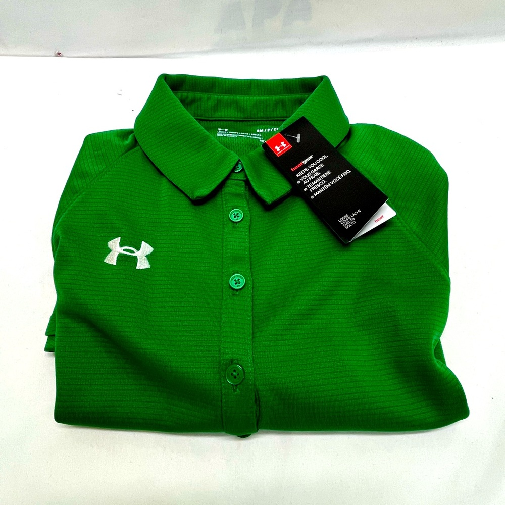 Under Armour HeatGear Polo Women Vibrant Sz S Green Loose Fit Athletic Workout